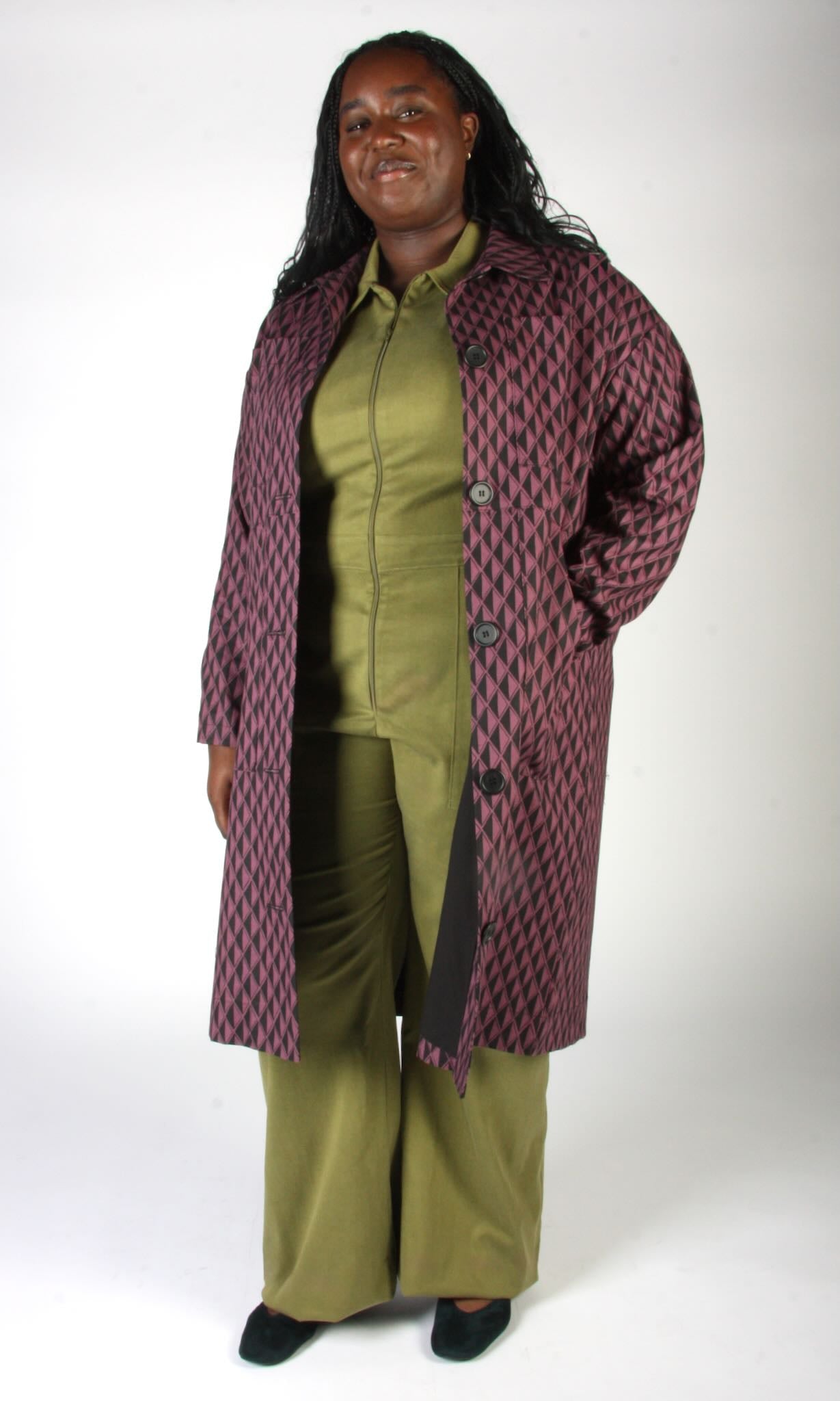 Blackcap Coat - Eggplant Geometric