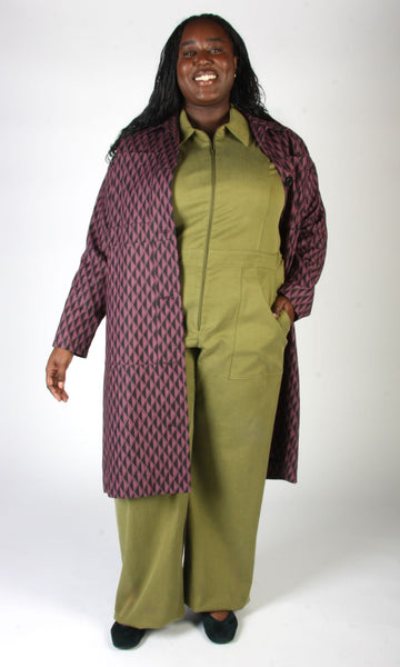 Blackcap Coat - Eggplant Geometric
