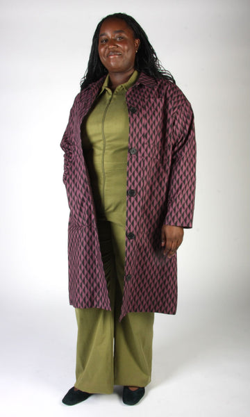 Blackcap Coat - Eggplant Geometric