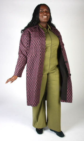 Blackcap Coat - Eggplant Geometric
