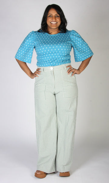 SS686 - L - Peahen Top -  Blue Flowers