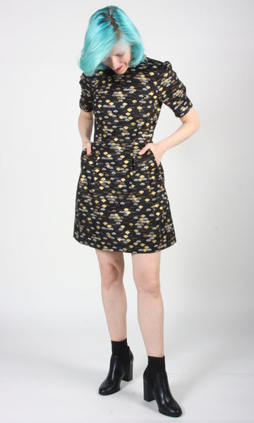 RN1370 - 14 - Guineafowl Dress - Gold Fans