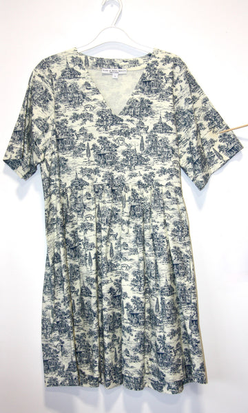 SS493 - L - Citril Finch Dress - Navy Village Toile
