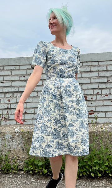 Winter Chippy Dress - Navy Village Toile