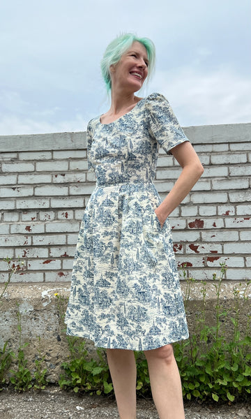 Winter Chippy Dress - Navy Village Toile