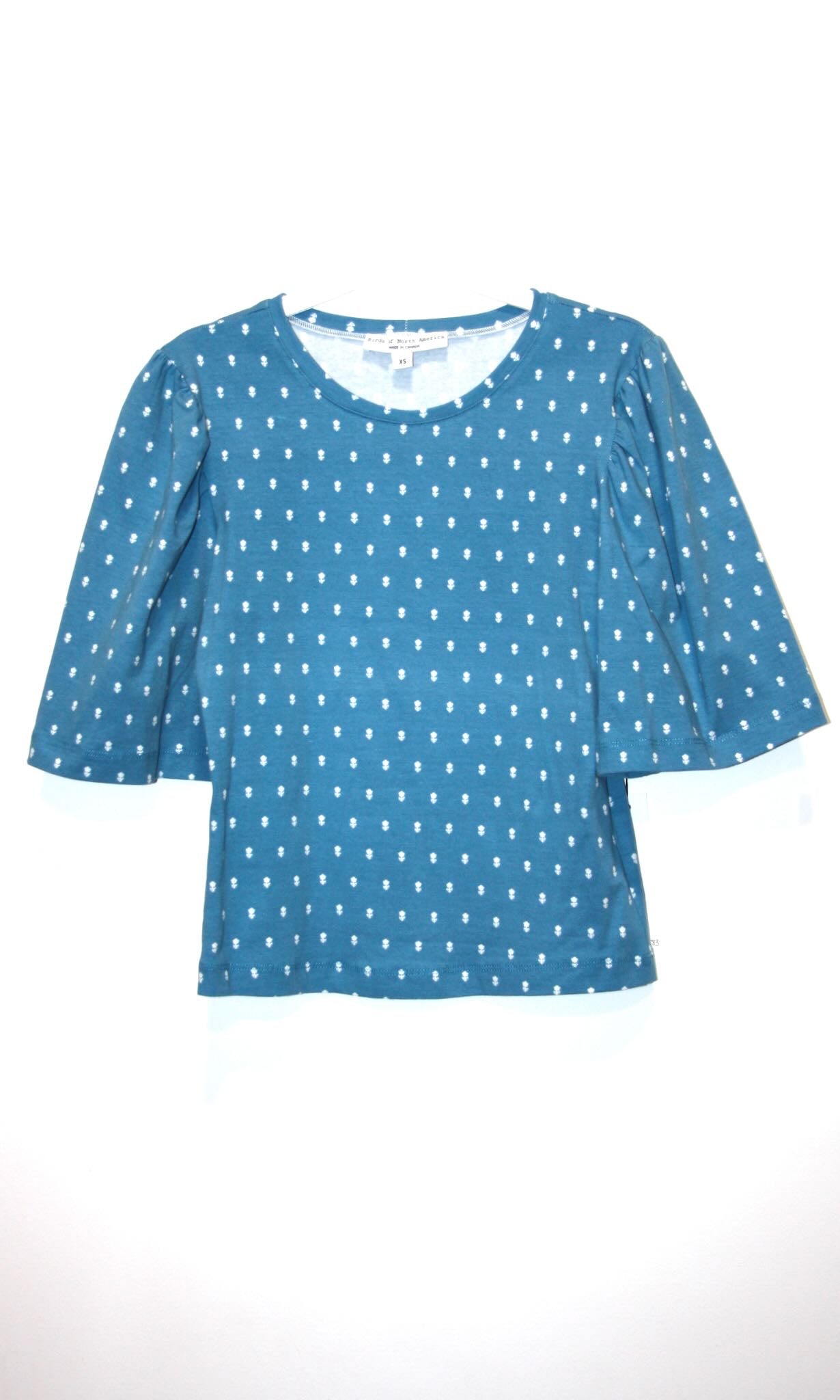 SS683 - XS - Peahen Top -  Blue Flowers