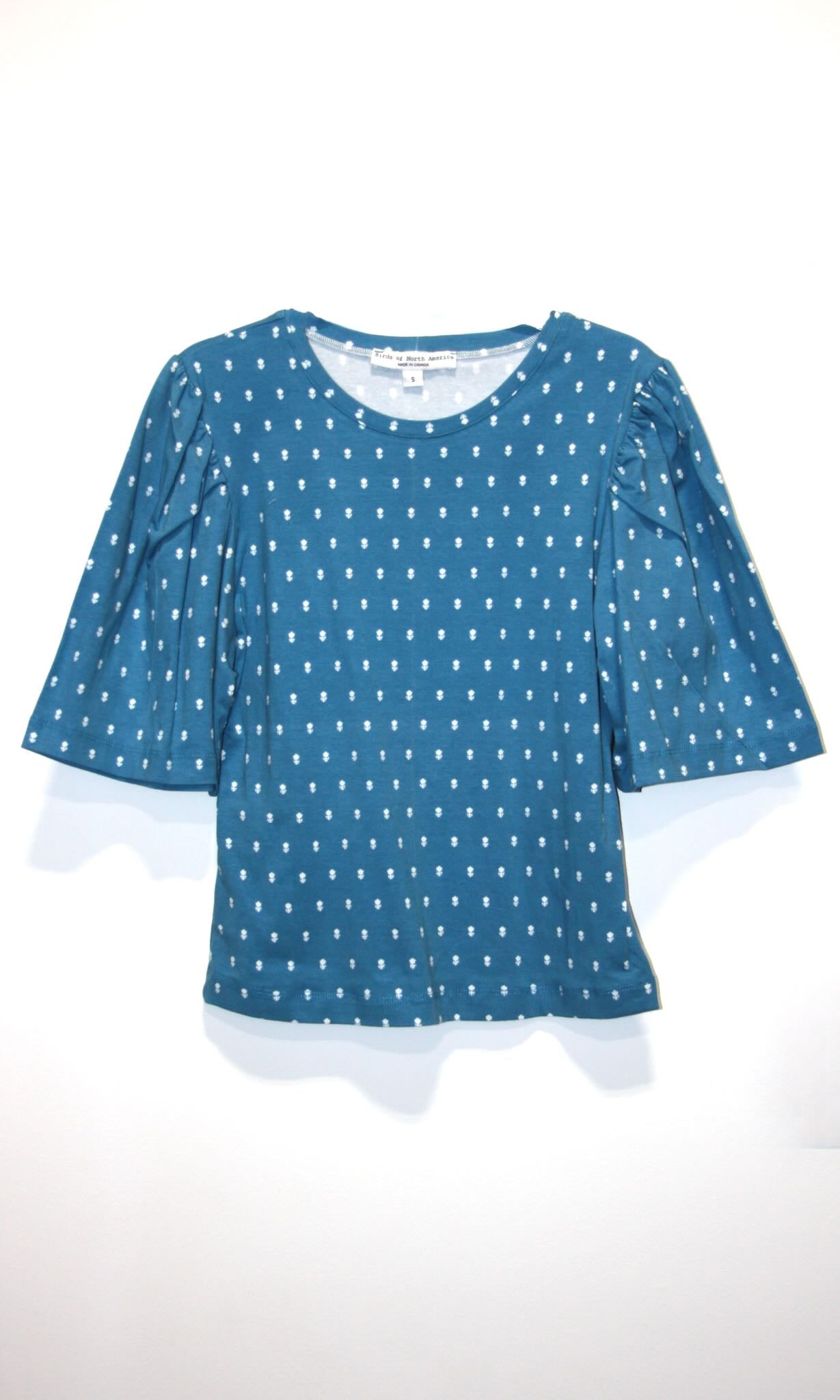 SS684 - S - Peahen Top -  Blue Flowers
