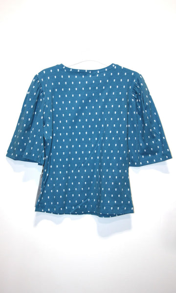 SS684 - S - Peahen Top -  Blue Flowers