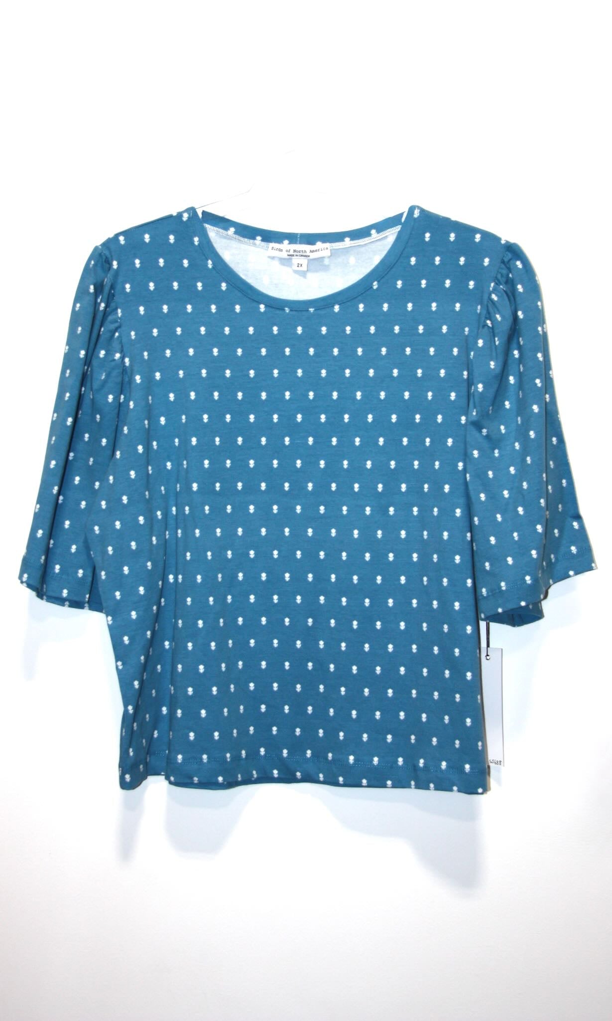 SS688 - 2X - Peahen Top -  Blue Flowers