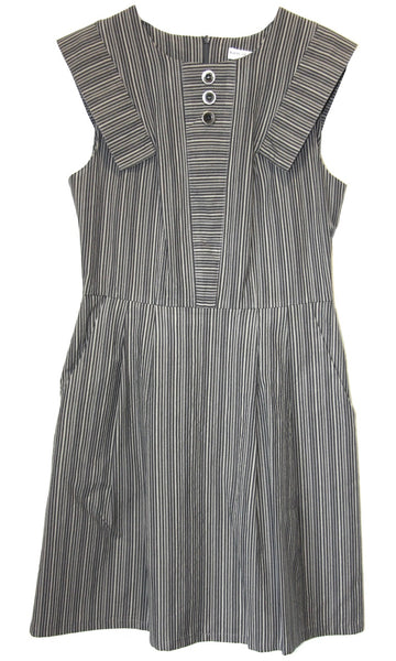 RN520 - 10 - Piping Guan Dress - Charcoal Stripe