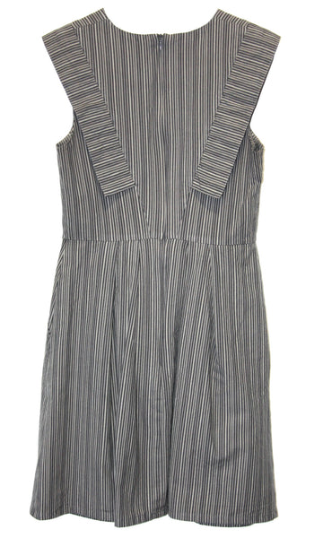 RN642 - 8 - Piping Guan Dress - Charcoal Stripe