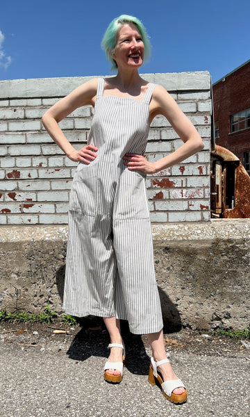 Dusky Greygone Jumpsuit - Ticking Stripe