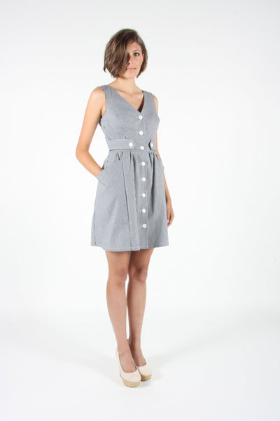 RN1560 - 8 - Parrotlet Dress - Black Seersucker Denim