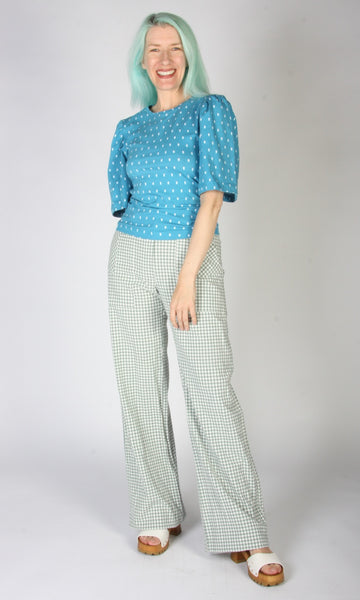 SS686 - L - Peahen Top -  Blue Flowers