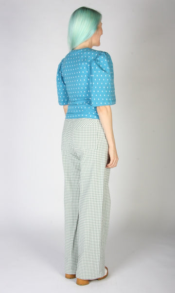 SS686 - L - Peahen Top -  Blue Flowers