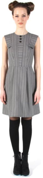 RN520 - 10 - Piping Guan Dress - Charcoal Stripe