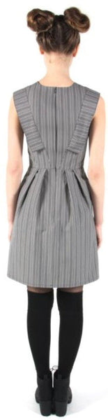 RN642 - 8 - Piping Guan Dress - Charcoal Stripe