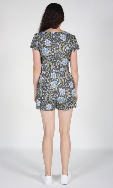 RN1046 - 6 - Silverbill Romper - Grey Botanical