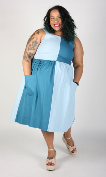 RN908 - S - Timber Doodle Dress - Sea/Sky