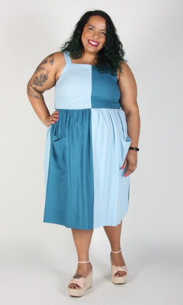 RN908 - S - Timber Doodle Dress - Sea/Sky