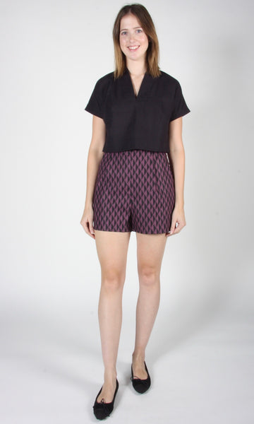 RN1312 -12 - Umbrellabird Short - Eggplant Geometric