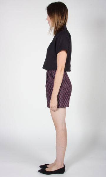 RN1312 -12 - Umbrellabird Short - Eggplant Geometric