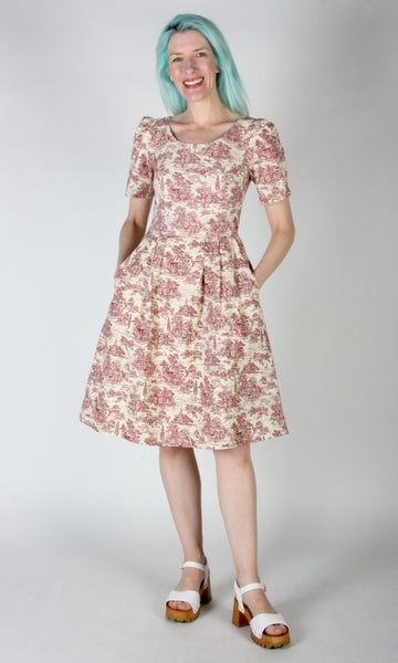 RN1720 - 6 - Winter Chippy Dress  - Brick Village Toile