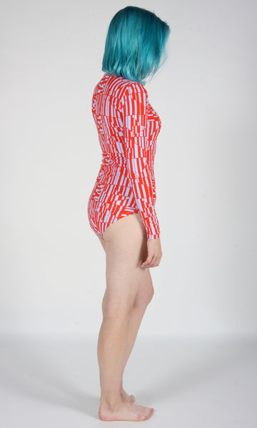 Coquette Bodysuit - Red/Sky Shards